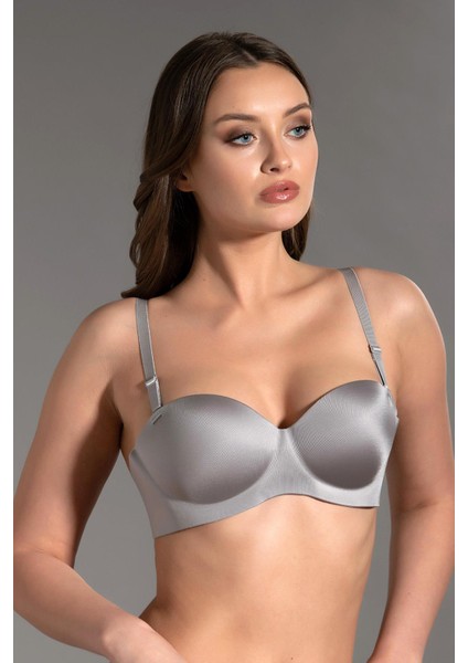 Kadın Straplez Lotus Lazer Kesim Boş Cup Gri Sütyen 336050
