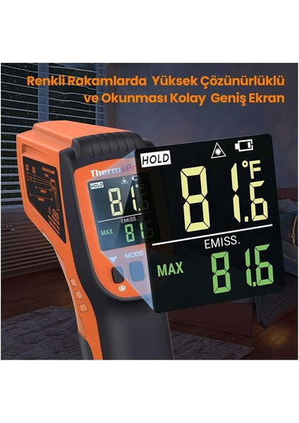 Npo Thermopro TP450 -50C/+550C Antişok Dual Lazer Endüstriyel Kızılötesi Temassız Termometre