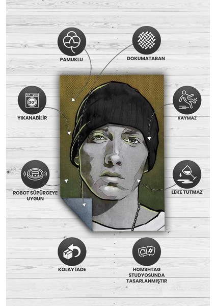 Eminem Çok Renkli Halı Rap Sever Halısı Müzisyine Hediyelik Halı Art Müzik Halı indirimleri