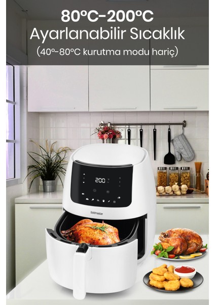 Romelio 1800 Watt 7 Litre Beyaz Geniş Hazneli Xxl Dokunmatik Airfryer Sıcak Hava Fritözü