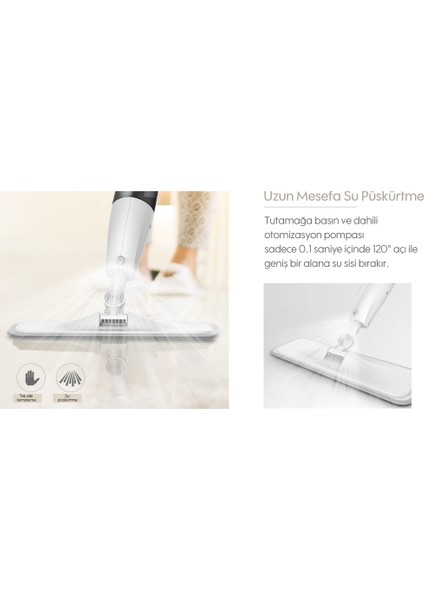 360 Derece Dönen Su Püskürtmeli Sprey Mop Paspas + 1 Yedek Mikrofiber Mop (Yui Türkiye Garantili)