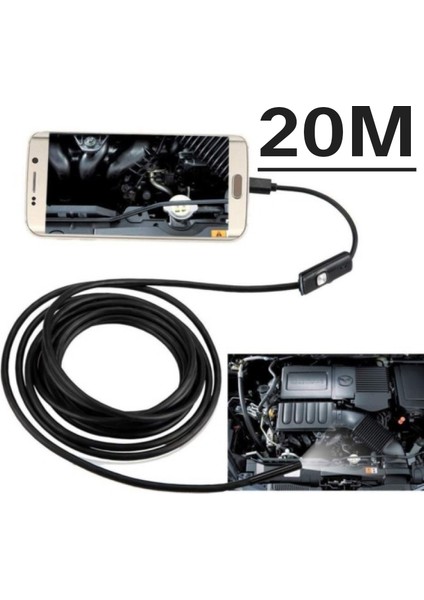 USB LED Işıklı Tel Yılan 1080P Full Hd Endoskop Su Geçirmez Kamera 20MT