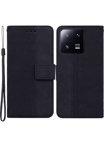 Xiaomi 13 Pro 5g Manyetik Kapatma Telefon Kılıfı Deri Deri Baskılı Geometri Desen Stand Cüzdan Kabuğu (Yurt Dışından)