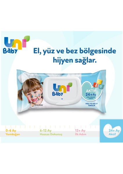 Uni Baby Aktif Islak Mendil 72'li x 24