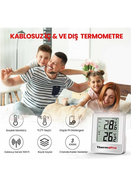 ThermoPro TP200C Wifi İç-Dış Mekan Dijital Sıcaklık Termometre