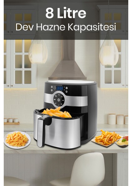 Fitcook 8 Litre Inox Geniş Hazneli Xxl Dokunmatik Yeniden Isıtma Fonksiyonlu Airfryer Sıcak Hava Fritözü