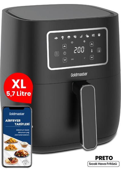 Preto 1700 Watt Xl Dijital Dokunmatik 8 Ön Programlı Airfryer Yağsız Kızartma Sıcak Hava Fritöz