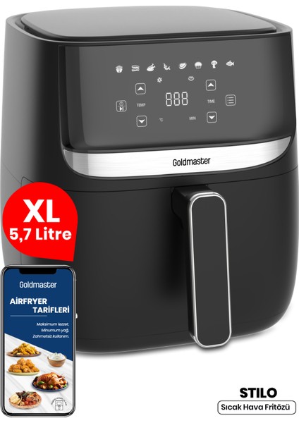 Stilo 1700 Watt Xl Dijital Dokunmatik 8 Ön Programlı Airfryer Yağsız Kızartma Sıcak Hava Fritöz