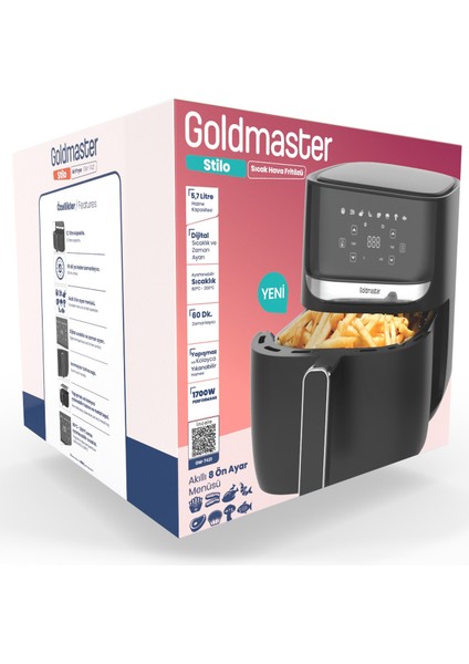 Stilo 1700 Watt Xl Dijital Dokunmatik 8 Ön Programlı Airfryer Yağsız Kızartma Sıcak Hava Fritöz