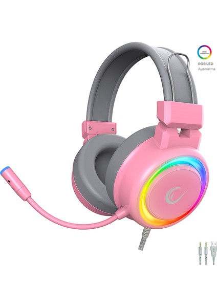 Alquist SN-R10 Pembe 3,5mm Rgb Gaming Oyuncu Mikrofonlu Kulaklık