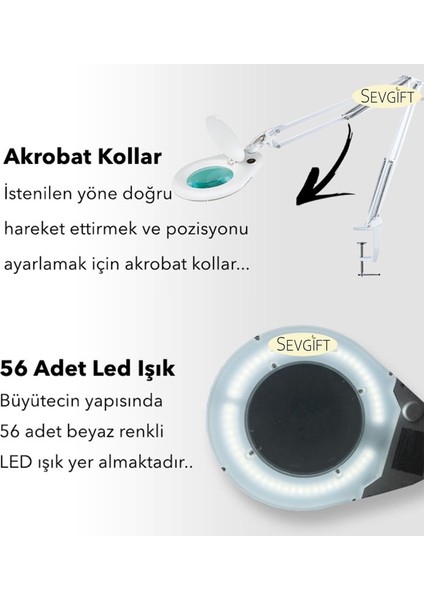 LED Işıklı Masa Bağlantılı Büyüteç 5x - Güzellik Salonu Büyüteçi