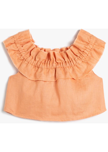 Keten Bluz Crop Düşük Omuz Fırfırlı fiyatları