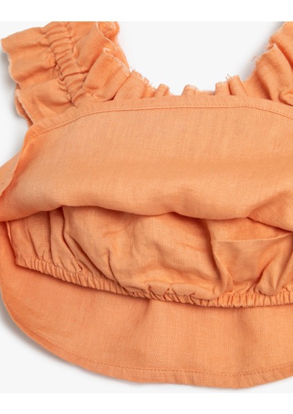 Keten Bluz Crop Düşük Omuz Fırfırlı modelleri