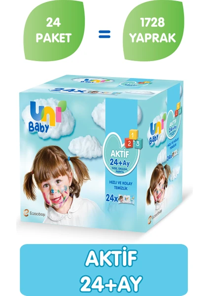 Uni Baby Aktif Islak Mendil 72'li x 24