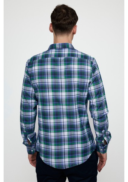Slim Fit Uzun Kol Düğmeli Yaka Pamuklu Ekose Spor Erkek Çok Renkli Gömlek