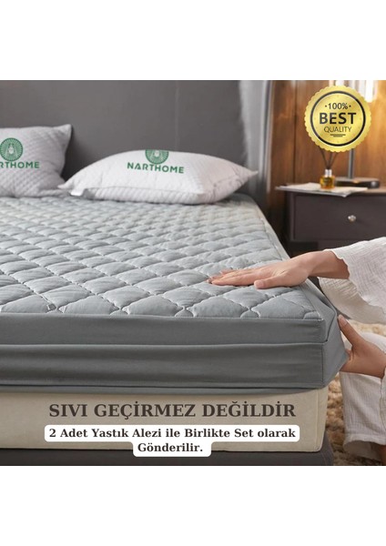 Nart Home Narthome  Renkli Alez Gri Kapitone Sıvı Geçirmez Full Kenar  Yatak Koruyucu Fitted Alez Çarşaf