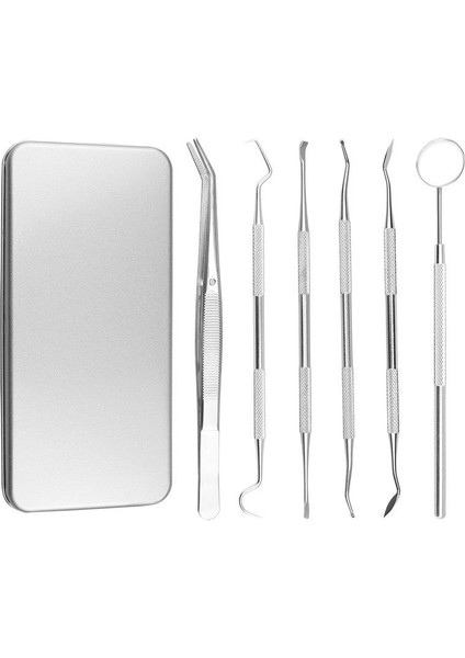 6 Adet Metal Kutulu Paslanmaz Çelik Diş Tartar Dil Temizleme Dental Ağız Bakım Seti modelleri