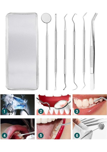 6 Adet Metal Kutulu Paslanmaz Çelik Diş Tartar Dil Temizleme Dental Ağız Bakım Seti indirimleri