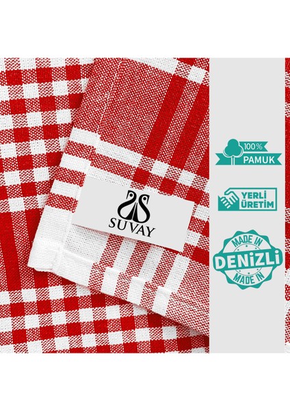 Mutfak Kurulama Bezi 6'lı Kırmızı Pöti Kareli Bulaşık Kurulama Bezi Servis Peçetesi Beslenme Örtüsü