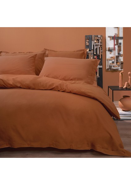 Bedding Plain Tek Kişilik Ranforce Yıkamalı Nevresim Takımı - Kiremit