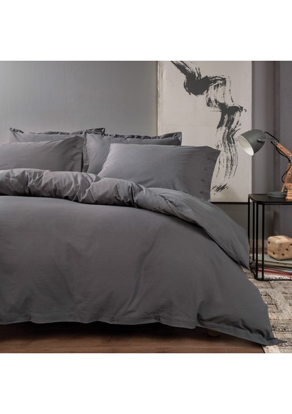 Bedding Plain Tek Kişilik Ranforce Yıkamalı Nevresim Takımı - Antrasit