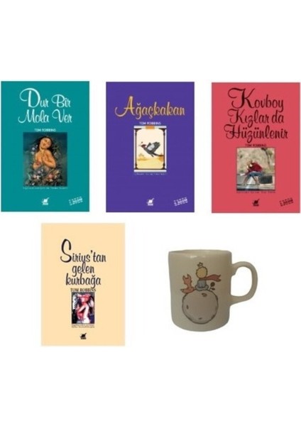 Tom Robbins Set 4 Kitap- Dur Bir Mola Ver-Ağaçkakan-Kovboy Kızlar Da Hüzünlenir-Sirius'tan Gele + Kupa