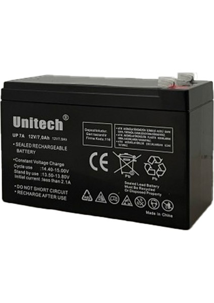 12 Volt 7 Amper Bakımsız Kuru Akü