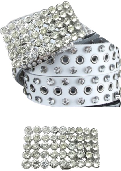 Bayan Üzeri Full Parlak Taşlı Bayan Kemeri Hakiki Deri