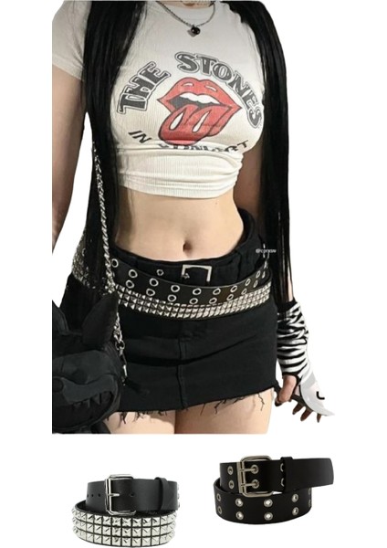 Gothic Punk Metallica Tarzı Zımbalı Kemer Ikisi Bir Arada