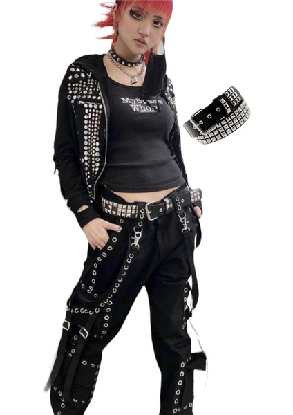 Kovboy Gothic Punk Metallica Tarzı Zımbalı Kemer