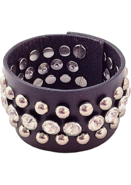 Bayan Taşlı Deri Bileklik