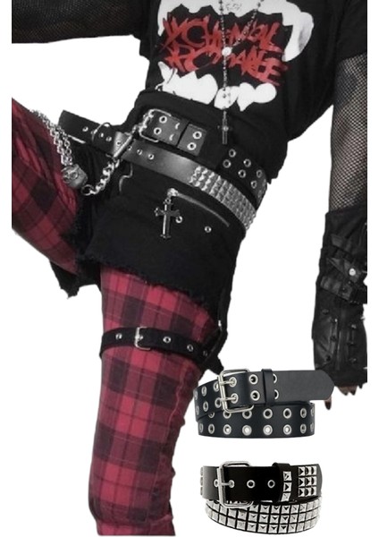 Kovboy Ikisi Bir Arada Gothic Punk Metallica Tarzı Zımbalı Kemer