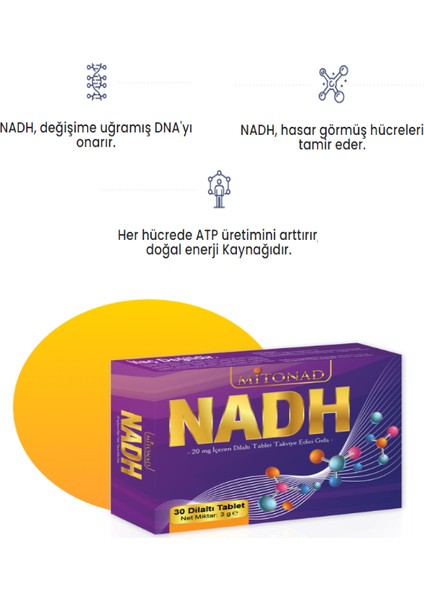 2'Li Nadh Içeren Dilaltı Tablet Takviye Edici Gıda 30 Dilaltı Tablet 3g (2 Kutu)