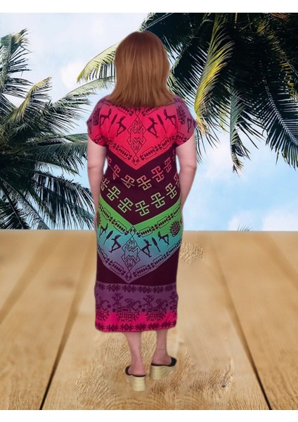 Şile Bezi Oversize Taş Baskı Desenli Elbise - Çok Renkli - S/m/l/xl Beden fırsatları