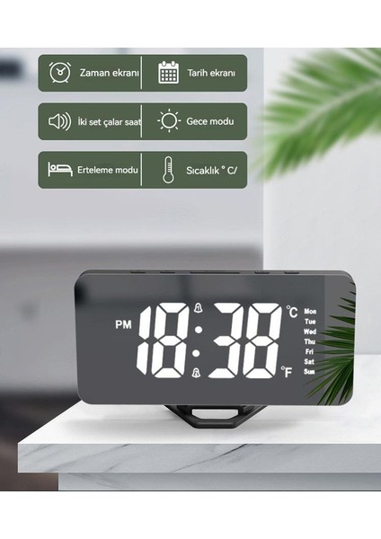 Çok Fonksiyonlu Büyük Ekran Elektronik Saat Ayna Çalar Saat (Yurt Dışından)
