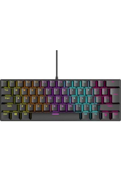 PLOWER K60 Siyah Ingilizce Q Klavye English Gaming Oyuncu Klavye Bilek Destekli Blue Switch