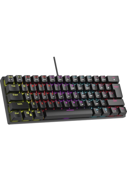 PLOWER K60 Siyah Ingilizce Q Klavye English Gaming Oyuncu Klavye Bilek Destekli Blue Switch