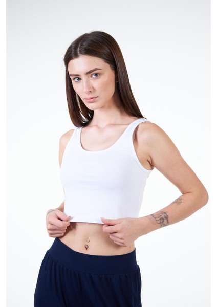 Beyaz Kadın Askılı Crop Atlet Tshirt- Feeled fiyatları