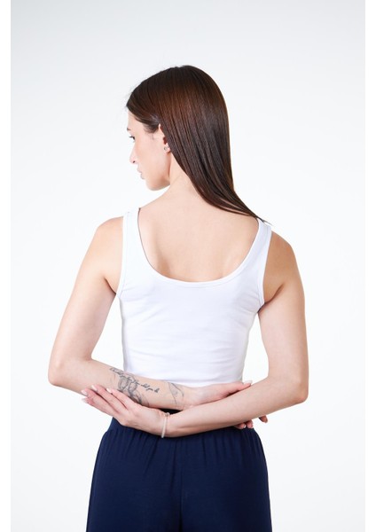 Beyaz Kadın Askılı Crop Atlet Tshirt- Feeled indirimleri