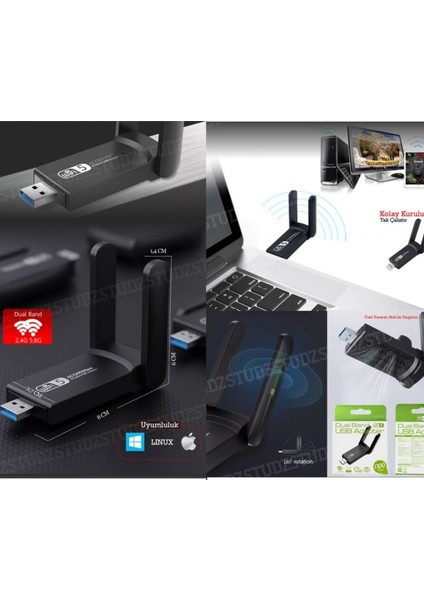 Dual Band USB 3.0 Adaptör Kablosuz Wifi Alıcı AC1300 Wireless Adaptör 2,4g 5g USB 3.0