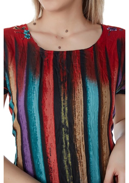 Kısa Kol Vual Defne Midi Boy Yazlık Otantik Elbise Kırmızı 6091 modelleri