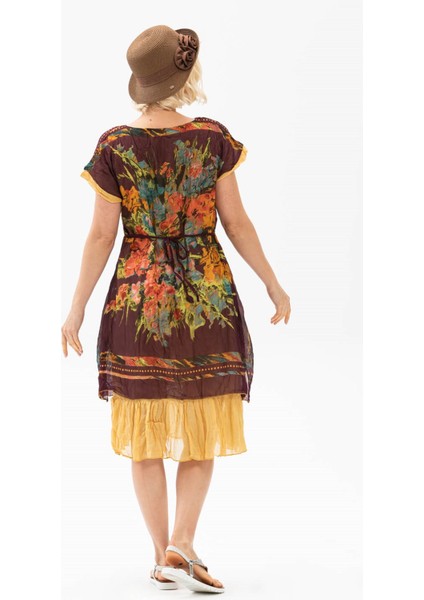 Kısa Kol Vual Defne Midi Boy Yazlık Otantik Elbise Koyu Bordo 6079 fiyatları