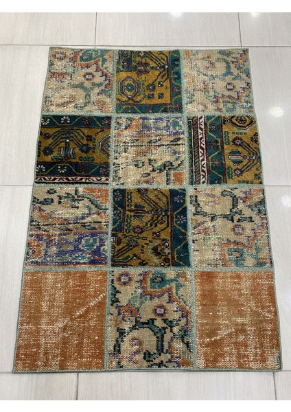 El Dokuma Patchwork Halı 83X118 Renkli Yamalı Yün Küçük Hal !