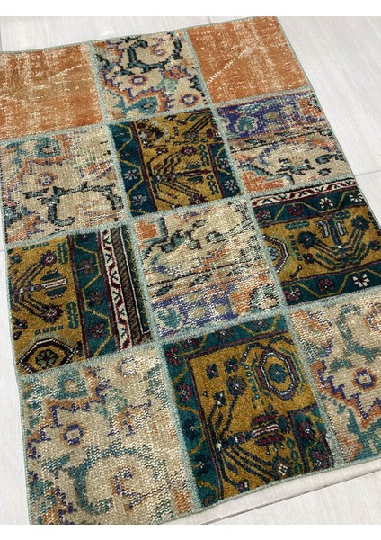 El Dokuma Patchwork Halı 83X118 Renkli Yamalı Yün Küçük Hal !