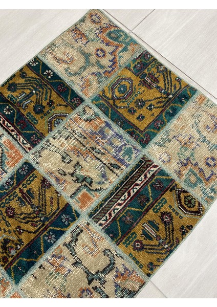 El Dokuma Patchwork Halı 83X118 Renkli Yamalı Yün Küçük Hal !