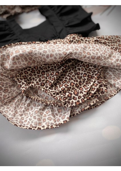 Mini Kids&baby Kız Bebek Leopar Desenli Salopet Bandana Set fiyatları