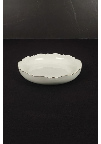 Wave Beyaz Altın Yuvarlak Sunum Tabak 25cm