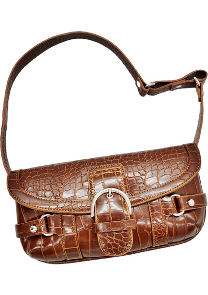 Bags Clyde Kahverengi Kadın Toka Detaylı Kroko Baget Omuz ve El Çantası