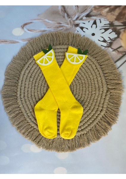 Mini Kids & Babykız Bebek Limon Keçe Figürlü Diz Altı Çorap 0-3 Yaş