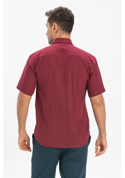 Büyük Beden Kısa Kol Tek Cepli Erkek Gömlek Koyu Bordo 3068 fiyatları